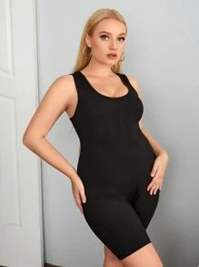 SHEIN EZwear Jumpsuits Plus Size Gân đan màu trơn Giải trí - màu đen - Xem 3