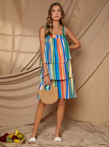 SHEIN Đầm phân lớp sọc cầu vồng Boho - Nhiều màu - Xem 1