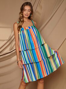 SHEIN Đầm phân lớp sọc cầu vồng Boho - Nhiều màu - Xem 5