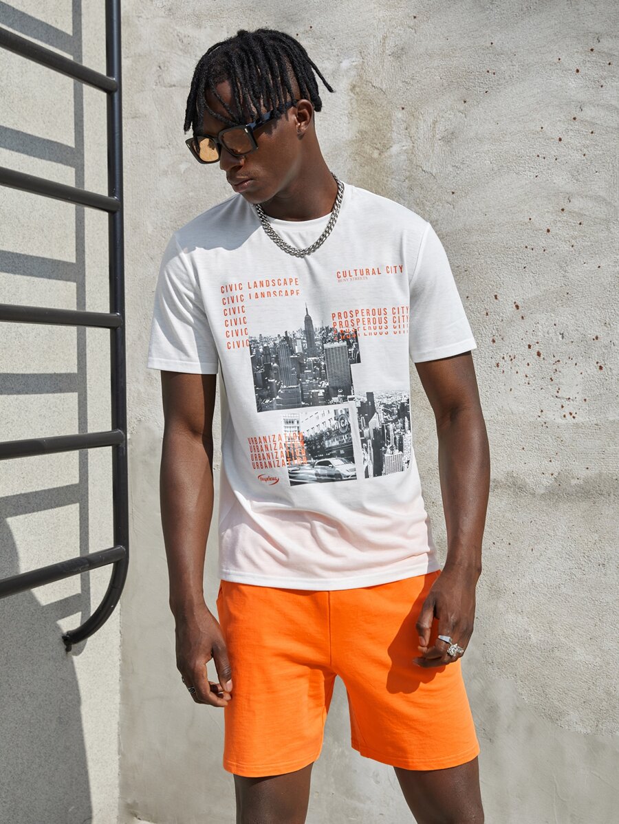 Manfinity Bộ hai mảnh Nam Dây kéo Túi Đồ họa Lá thư Giải trí - Nhiều màu - Xem 1