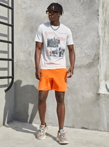 Manfinity Bộ hai mảnh Nam Dây kéo Túi Đồ họa Lá thư Giải trí - Nhiều màu - Xem 3