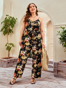 Jumpsuit con estampado floral con cinturón - Multicolor - Ver 4
