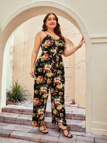 Jumpsuit con estampado floral con cinturón - Multicolor - Ver 1