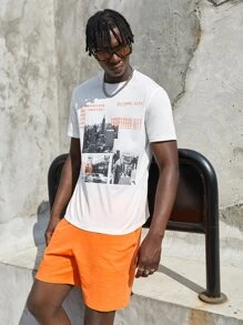 Manfinity Bộ hai mảnh Nam Dây kéo Túi Đồ họa Lá thư Giải trí - Nhiều màu - Xem 6