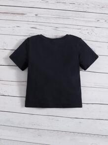 SHEIN Bebé Camiseta con estampado de letra de cuello redondo - Azul Marino - Ver 2