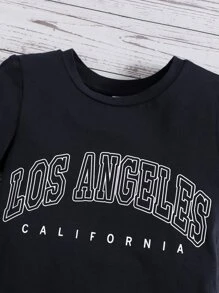 SHEIN Bebé Camiseta con estampado de letra de cuello redondo - Azul Marino - Ver 3