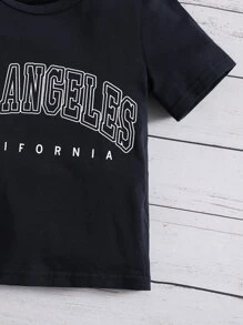 SHEIN Bebé Camiseta con estampado de letra de cuello redondo - Azul Marino - Ver 4