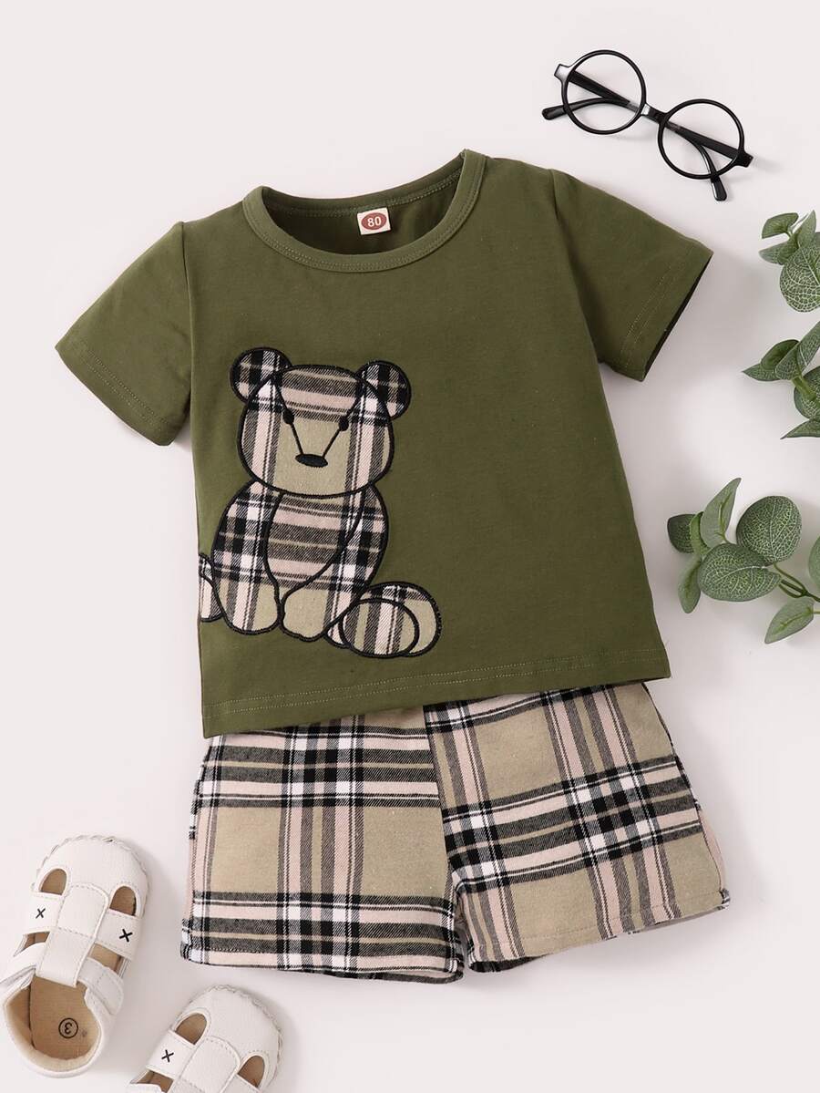 Bộ đồ Em bé Nghề thêu Hoạt hình Sọc ca rô Giải trí - Nhiều màu - Xem 1