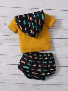 SHEIN 嬰兒字母和車圖案連帽上衣和短褲 - 彩色 - 查看 2