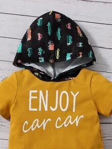 SHEIN 嬰兒字母和車圖案連帽上衣和短褲 - 彩色 - 查看 3