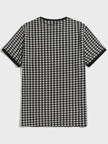 Manfinity 男士千鳥格印花滾邊T恤 - 黑與白 - 查看 2