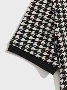 Manfinity 男士千鳥格印花滾邊T恤 - 黑與白 - 查看 4