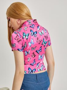SHEIN ICON 蝴蝶圖案盤口翻領襯衫 - 彩色 - 查看 2