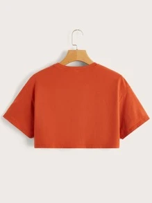 SHEIN Teen Girls Letter & Motorcycle Print Tee - Orange - View 2