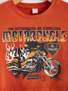 SHEIN Teen Girls Letter & Motorcycle Print Tee - Orange - View 3