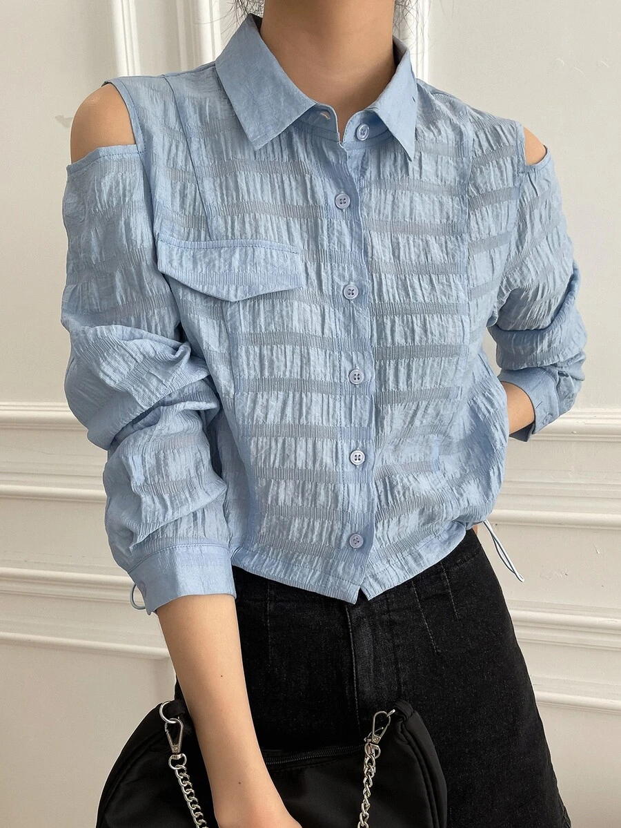 DAZY 挖肩前紐扣襯衫 - 霧霾藍 - 查看 1