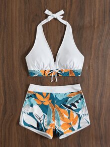 Swim Lushoire 夏季海灘植物印花露背短褲比基尼 - 彩色 - 查看 6