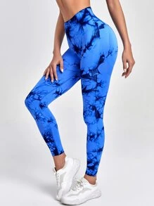 Yoga Trendy 紮染寬帶式腰運動緊身褲 - 彩色 - 查看 5