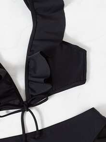 Bộ bikini có viền xếp nếp phía trước - màu đen - Xem 3