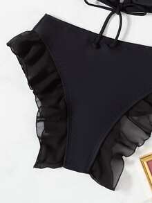 Bộ bikini có viền xếp nếp phía trước - màu đen - Xem 5