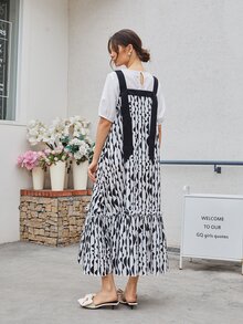 Mulvari Graphic Print Ruffle Hem Dress With Tee - Black and White - View 2