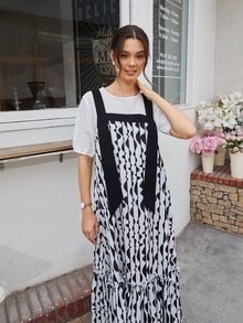 Mulvari Graphic Print Ruffle Hem Dress With Tee - Black and White - View 4