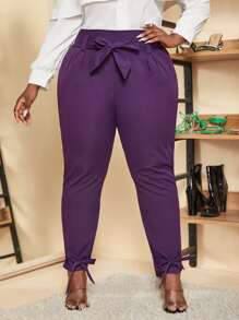 Slaydiva Quần Plus Size Thắt nút màu trơn Thanh lịch - Màu tím - Xem 1