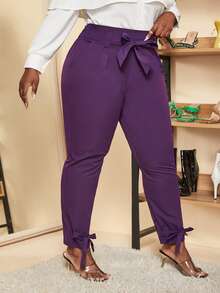 Slaydiva Quần Plus Size Thắt nút màu trơn Thanh lịch - Màu tím - Xem 4