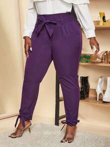 Slaydiva Quần Plus Size Thắt nút màu trơn Thanh lịch - Màu tím - Xem 5