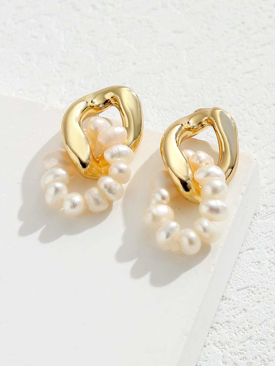 Natural Pearl Beaded Drop Earrings - Multicolor - View 1