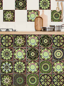 10 piezas Pegatina vintage con estampado de flor a prueba de aceite cocina - Multicolor - Ver 1