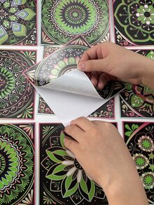 10 piezas Pegatina vintage con estampado de flor a prueba de aceite cocina - Multicolor - Ver 2