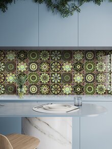 10 piezas Pegatina vintage con estampado de flor a prueba de aceite cocina - Multicolor - Ver 3