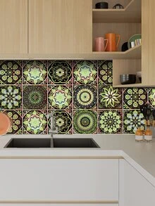 10 piezas Pegatina vintage con estampado de flor a prueba de aceite cocina - Multicolor - Ver 5