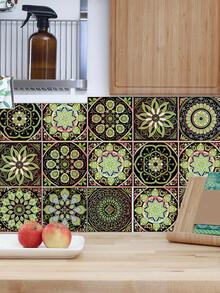 10 piezas Pegatina vintage con estampado de flor a prueba de aceite cocina - Multicolor - Ver 6