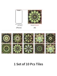 10 piezas Pegatina vintage con estampado de flor a prueba de aceite cocina - Multicolor - Ver 7