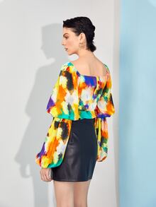 Lilee 方領燈籠袖紮染上衣 - 彩色 - 查看 2