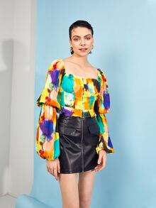 Lilee 方領燈籠袖紮染上衣 - 彩色 - 查看 4