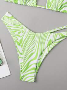 Allover Print Halter Triangle Bikini - Lime Green - View 5