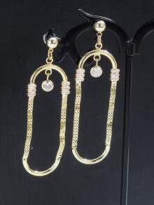 Bông tai hình học thả Khối Zirconia  Chi tiết - Vàng - Xem 1