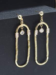 Bông tai hình học thả Khối Zirconia  Chi tiết - Vàng - Xem 5