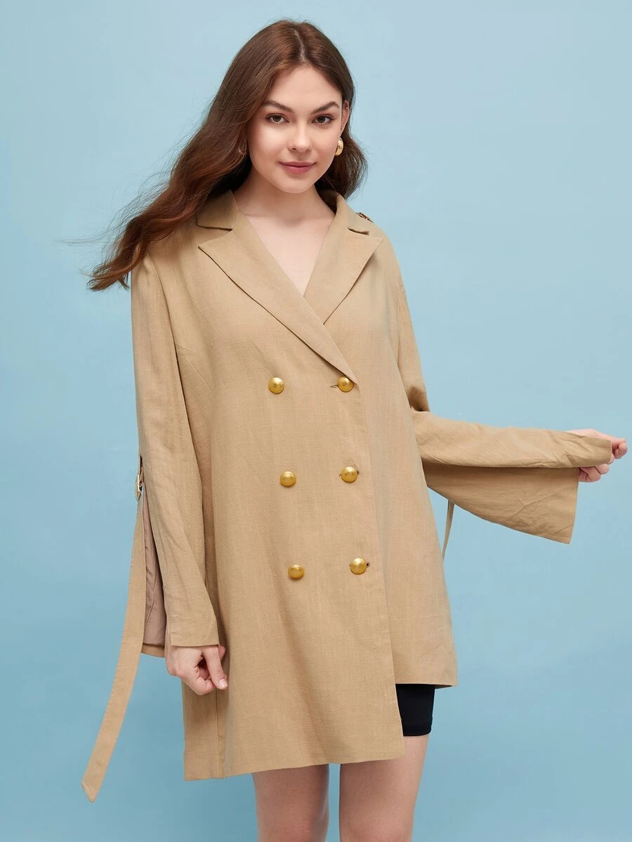 MCNX Váy Blazer thiết kế cổ ve áo cài hai nút, Quần áo mùa thu cho phụ nữ, cho mùa thu và đông - Màu Khaki - Xem 1