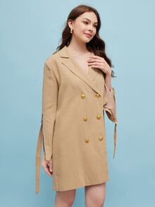 MCNX Váy Blazer thiết kế cổ ve áo cài hai nút, Quần áo mùa thu cho phụ nữ, cho mùa thu và đông - Màu Khaki - Xem 3