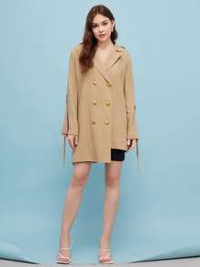 MCNX Váy Blazer thiết kế cổ ve áo cài hai nút, Quần áo mùa thu cho phụ nữ, cho mùa thu và đông - Màu Khaki - Xem 4