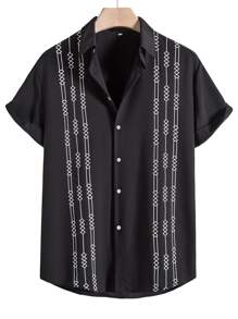 Manfinity Áo sơ mi Nam Nút phía trước Hình học Giải trí - màu đen - Xem 1