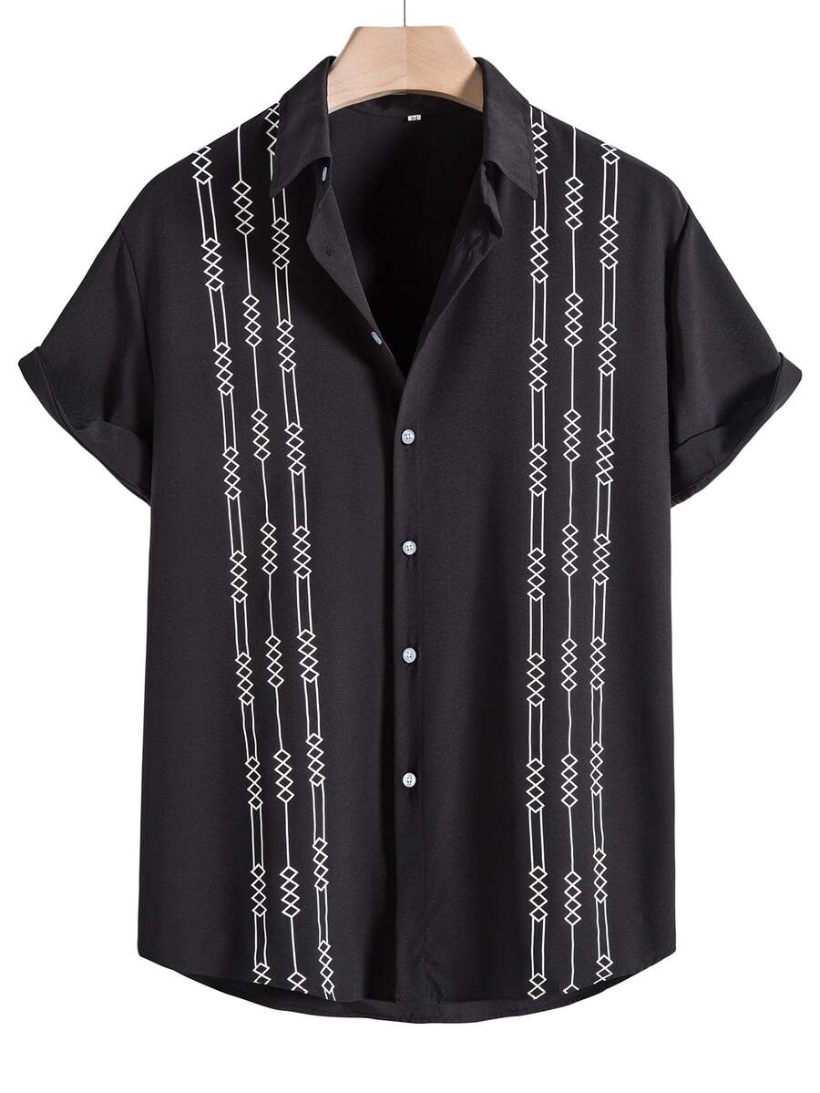 Manfinity Áo sơ mi Nam Nút phía trước Hình học Giải trí - màu đen - Xem 1