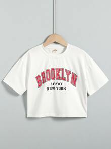 SHEIN Niñas Camiseta de hombros caídos con estampado de letra