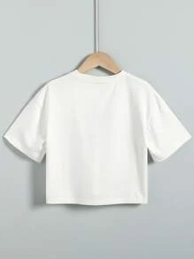 SHEIN Niñas Camiseta de hombros caídos con estampado de letra