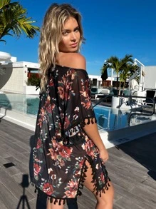 Floral Tassel Cover Up - Multicolor - View 1