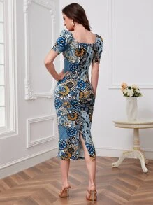 Modelyn Paisley Print Split Hem Dress - Multicolor - View 2